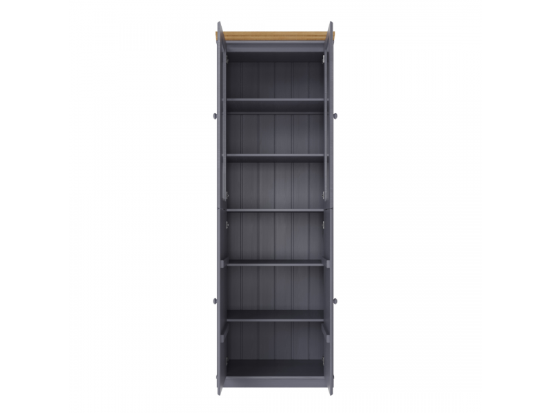 Estante Biblioteca 220 cm com duas portas de madeira e duas portas de vidro na cor cinza com cera | Coleção Biblioteca